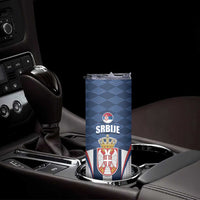 Custom Serbia Basketball Champions Skinny Tumbler Sporty Style with Coat of Arms