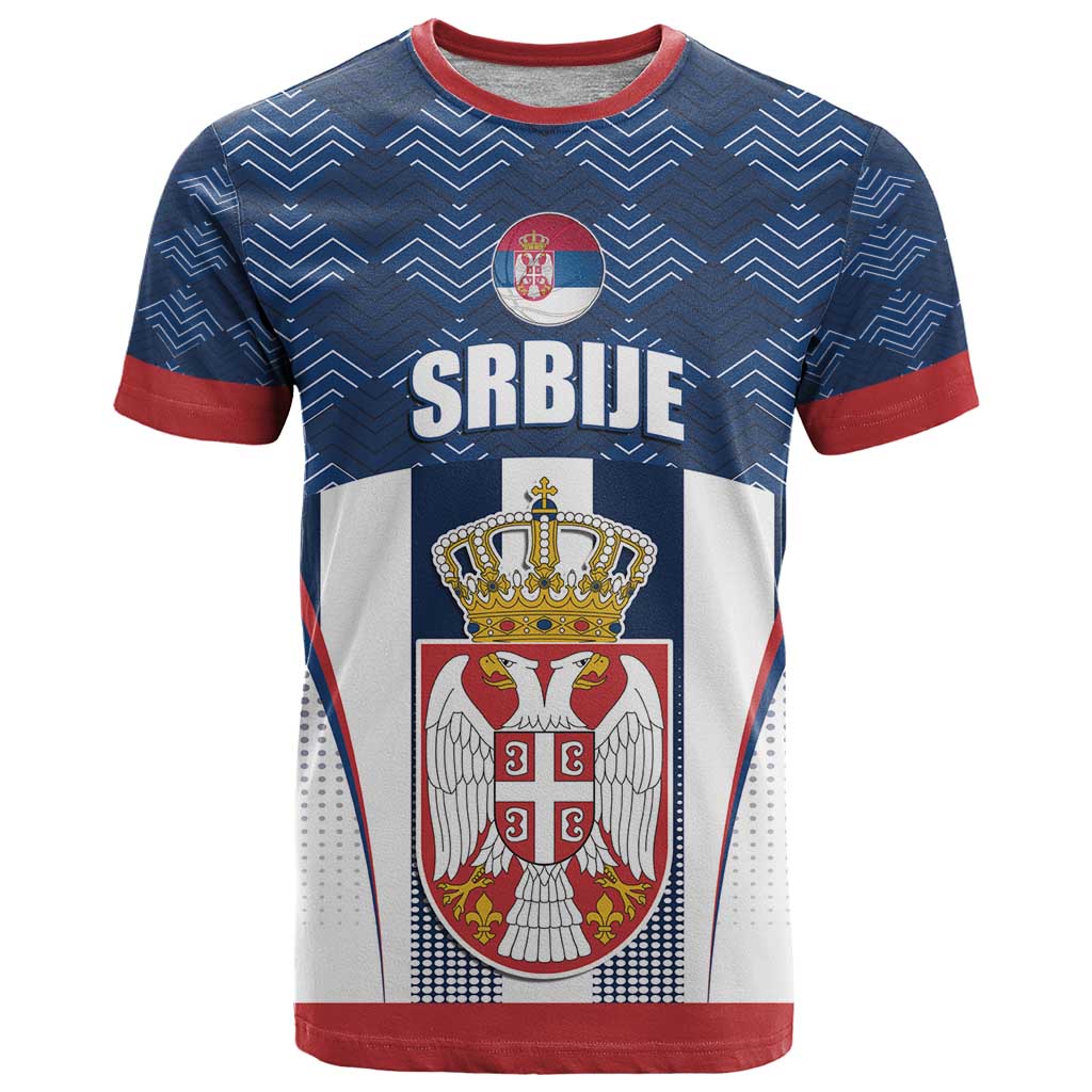 Custom Serbia Basketball Champions T Shirt Sporty Style with Coat of Arms