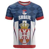 Custom Serbia Basketball Champions T Shirt Sporty Style with Coat of Arms