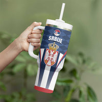 Custom Serbia Basketball Champions Tumbler With Handle Sporty Style with Coat of Arms