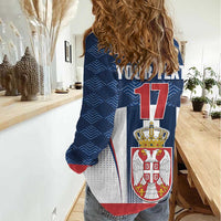Custom Serbia Basketball Champions Women Casual Shirt Sporty Style with Coat of Arms