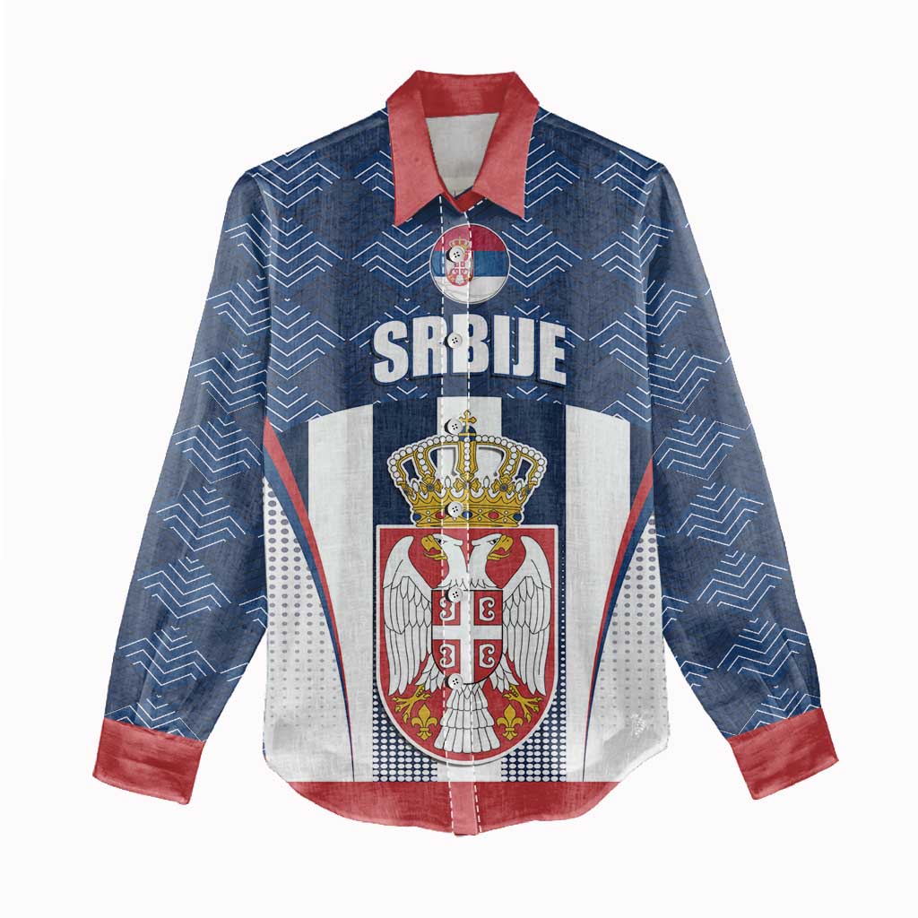 Custom Serbia Basketball Champions Women Casual Shirt Sporty Style with Coat of Arms