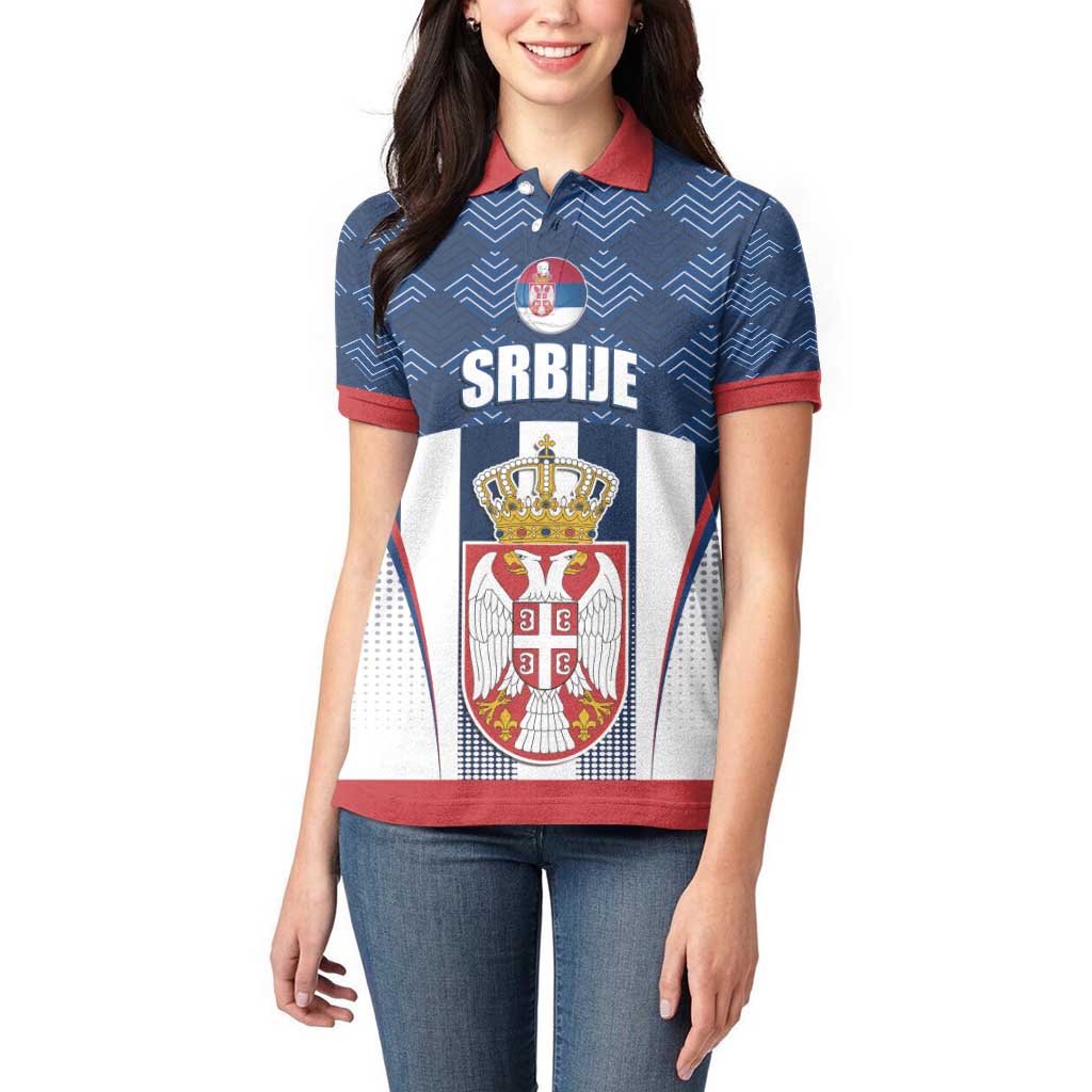 Custom Serbia Basketball Champions Women Polo Shirt Sporty Style with Coat of Arms