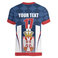 Custom Serbia Basketball Champions Women V-Neck T-Shirt Sporty Style with Coat of Arms