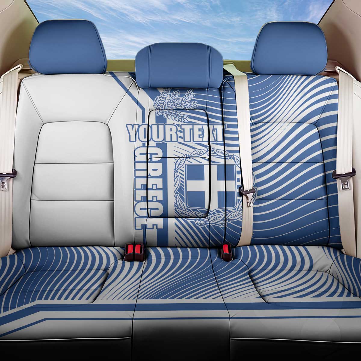 Personalized Greece Coat of Arms Back Car Seat Cover Greek cross and Two Laurel Branches