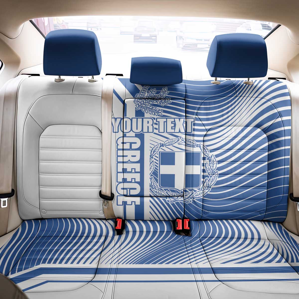 Personalized Greece Coat of Arms Back Car Seat Cover Greek cross and Two Laurel Branches