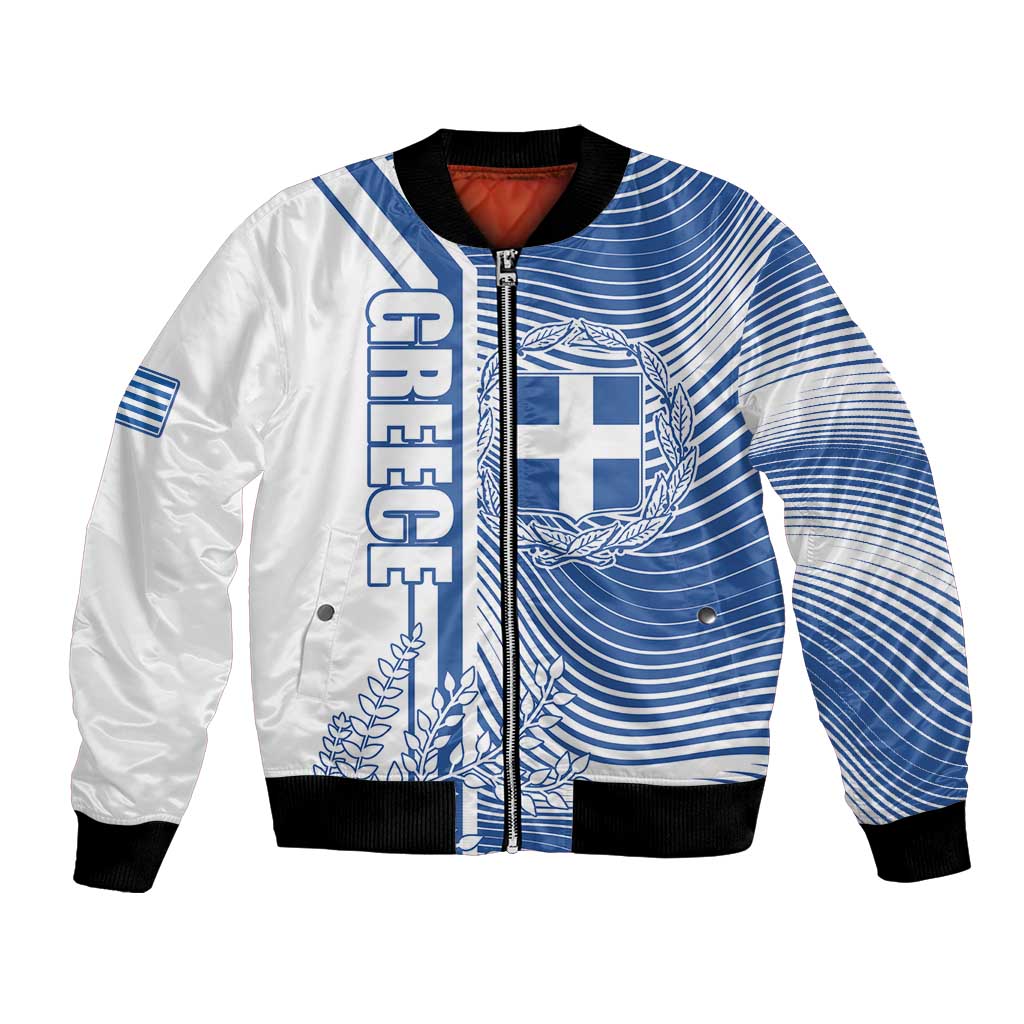 Personalized Greece Coat of Arms Bomber Jacket Greek cross and Two Laurel Branches