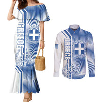 Personalized Greece Coat of Arms Couples Matching Mermaid Dress and Long Sleeve Button Shirt Greek cross and Two Laurel Branches