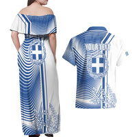 Personalized Greece Coat of Arms Couples Matching Off Shoulder Maxi Dress and Hawaiian Shirt Greek cross and Two Laurel Branches