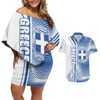 Personalized Greece Coat of Arms Couples Matching Off Shoulder Short Dress and Hawaiian Shirt Greek cross and Two Laurel Branches