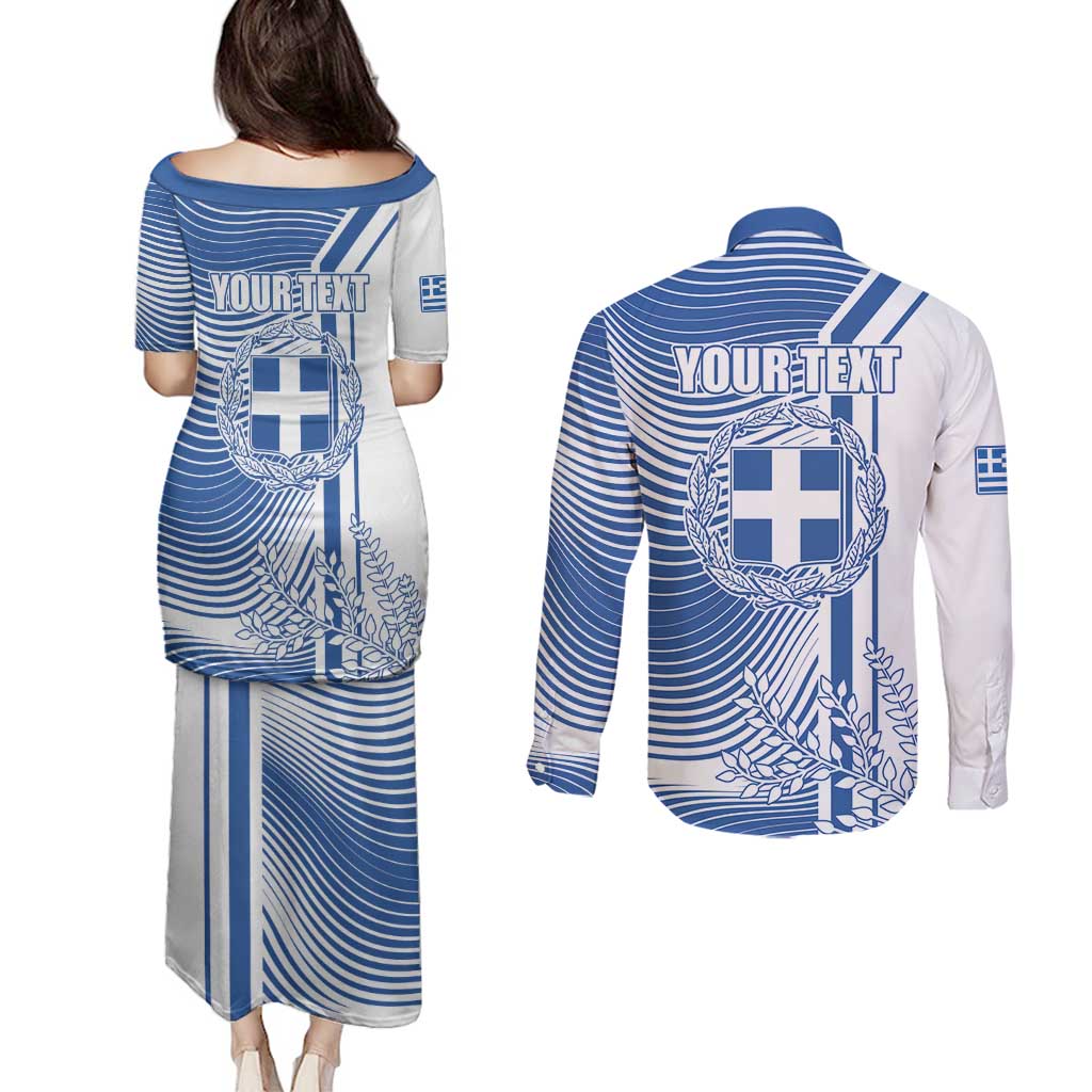 Personalized Greece Coat of Arms Couples Matching Puletasi and Long Sleeve Button Shirt Greek cross and Two Laurel Branches