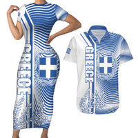Personalized Greece Coat of Arms Couples Matching Short Sleeve Bodycon Dress and Hawaiian Shirt Greek cross and Two Laurel Branches