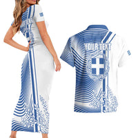 Personalized Greece Coat of Arms Couples Matching Short Sleeve Bodycon Dress and Hawaiian Shirt Greek cross and Two Laurel Branches