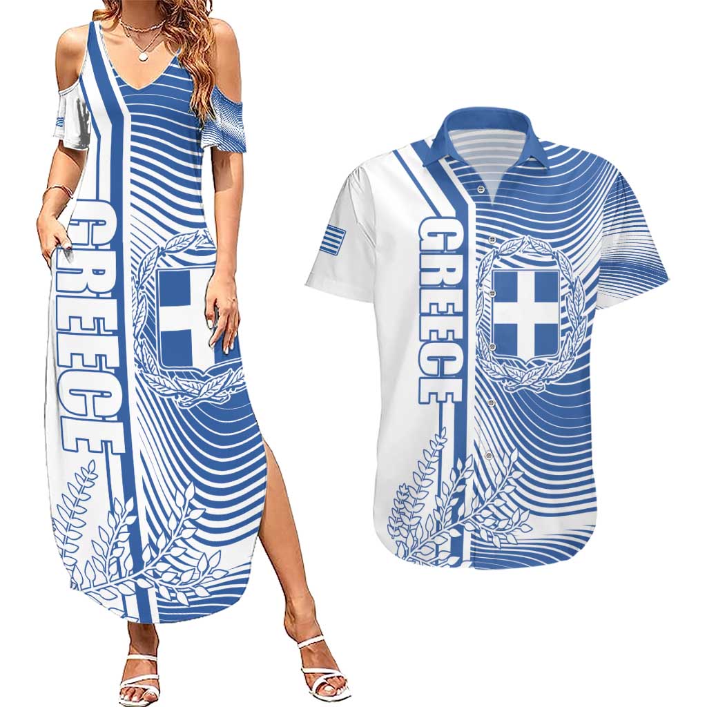 Personalized Greece Coat of Arms Couples Matching Summer Maxi Dress and Hawaiian Shirt Greek cross and Two Laurel Branches