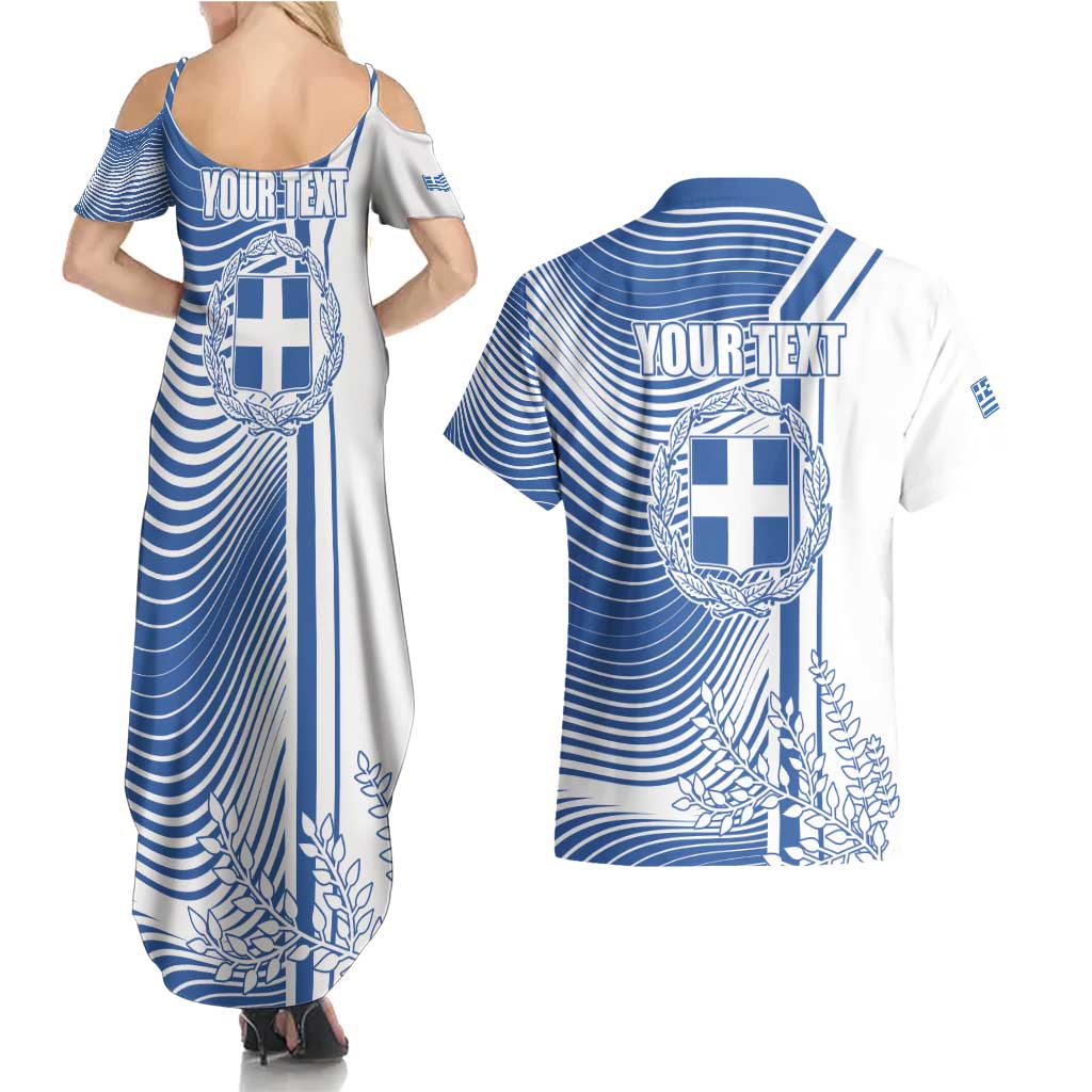 Personalized Greece Coat of Arms Couples Matching Summer Maxi Dress and Hawaiian Shirt Greek cross and Two Laurel Branches