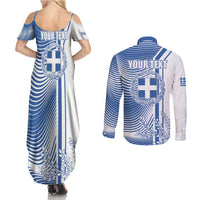 Personalized Greece Coat of Arms Couples Matching Summer Maxi Dress and Long Sleeve Button Shirt Greek cross and Two Laurel Branches