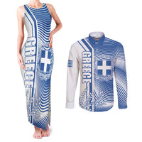 Personalized Greece Coat of Arms Couples Matching Tank Maxi Dress and Long Sleeve Button Shirt Greek cross and Two Laurel Branches