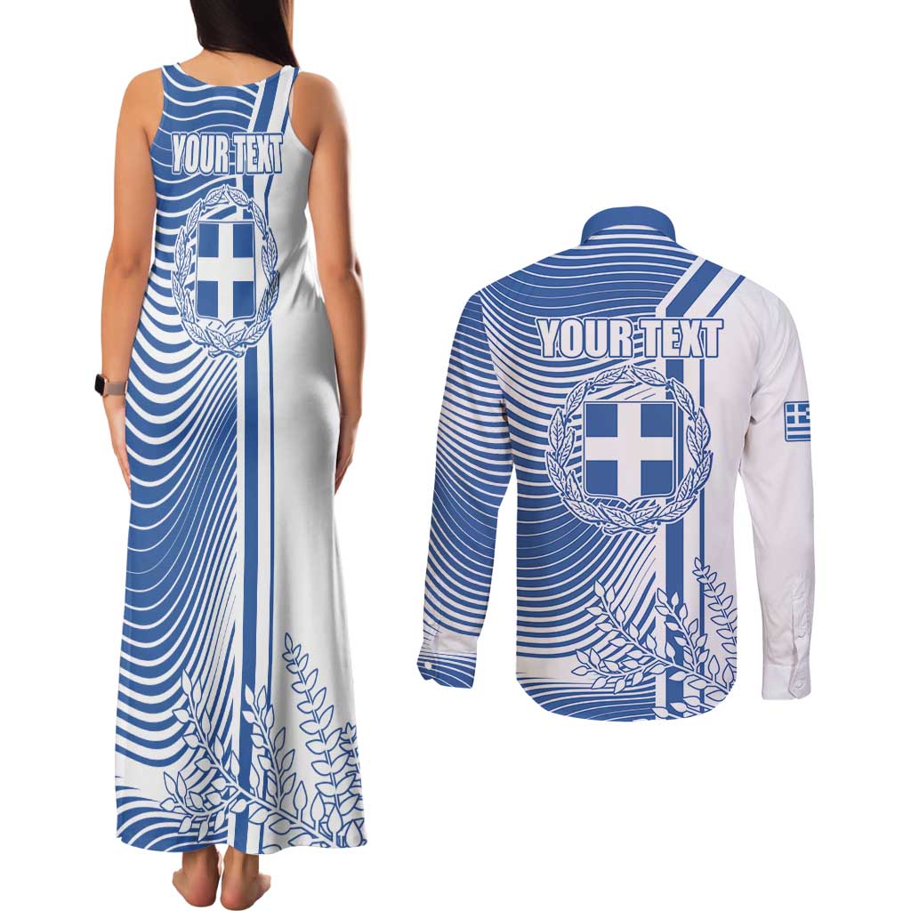 Personalized Greece Coat of Arms Couples Matching Tank Maxi Dress and Long Sleeve Button Shirt Greek cross and Two Laurel Branches