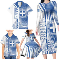 Personalized Greece Coat of Arms Family Matching Long Sleeve Bodycon Dress and Hawaiian Shirt Greek cross and Two Laurel Branches
