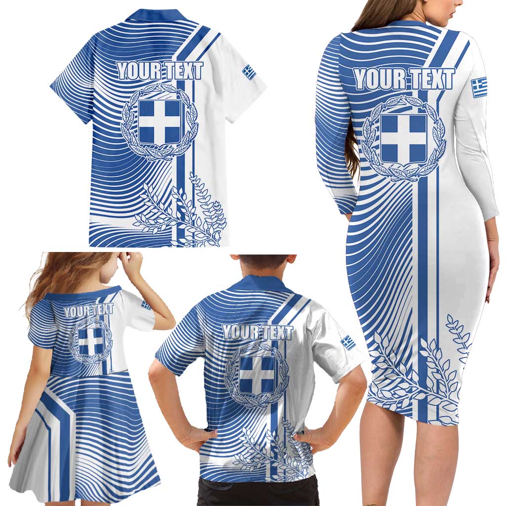 Personalized Greece Coat of Arms Family Matching Long Sleeve Bodycon Dress and Hawaiian Shirt Greek cross and Two Laurel Branches