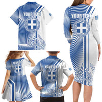 Personalized Greece Coat of Arms Family Matching Long Sleeve Bodycon Dress and Hawaiian Shirt Greek cross and Two Laurel Branches
