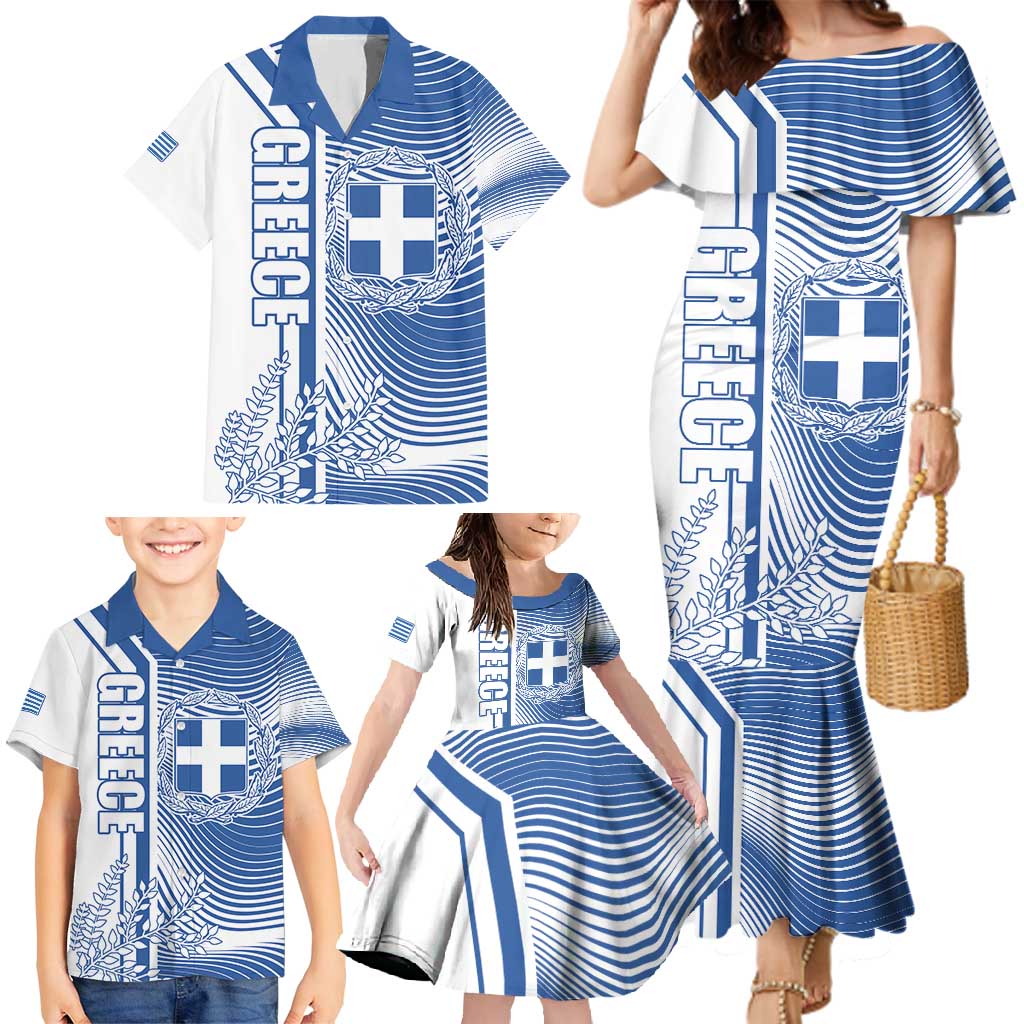 Personalized Greece Coat of Arms Family Matching Mermaid Dress and Hawaiian Shirt Greek cross and Two Laurel Branches