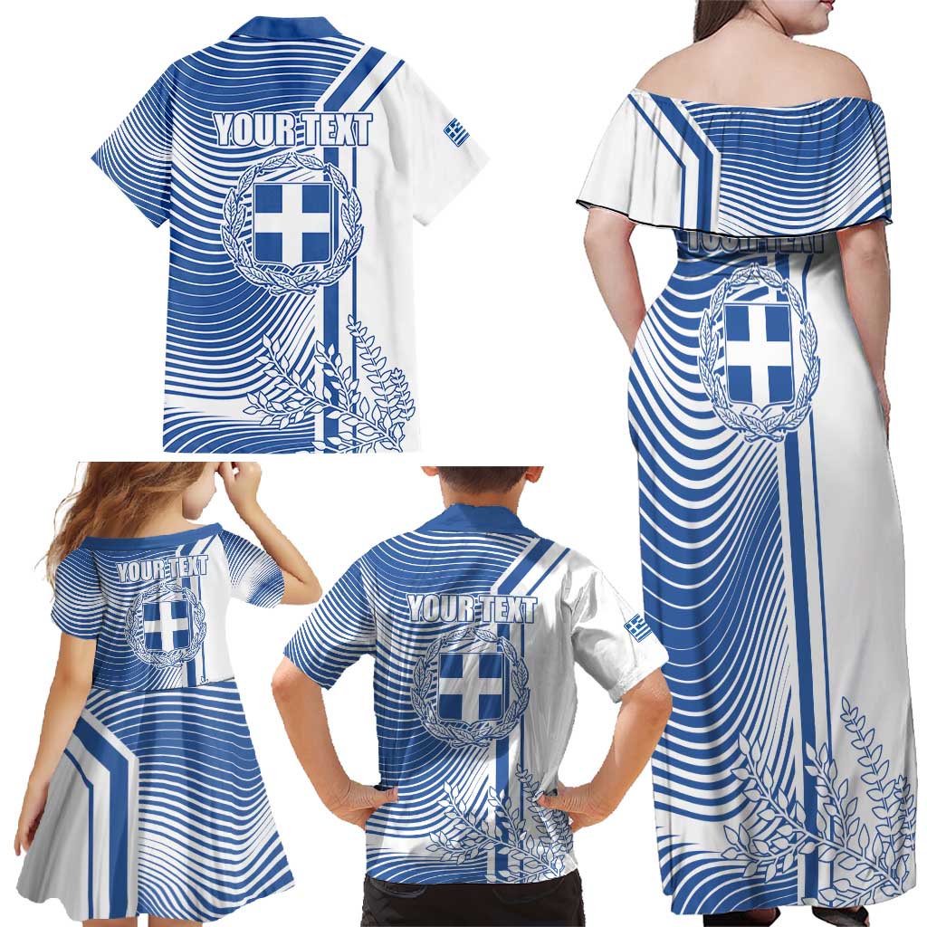 Personalized Greece Coat of Arms Family Matching Off Shoulder Maxi Dress and Hawaiian Shirt Greek cross and Two Laurel Branches