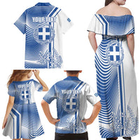 Personalized Greece Coat of Arms Family Matching Off Shoulder Maxi Dress and Hawaiian Shirt Greek cross and Two Laurel Branches