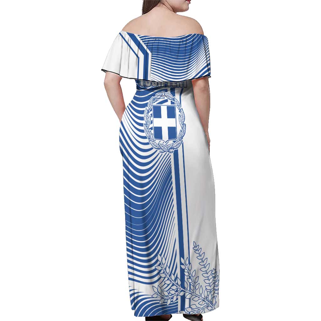 Personalized Greece Coat of Arms Family Matching Off Shoulder Maxi Dress and Hawaiian Shirt Greek cross and Two Laurel Branches