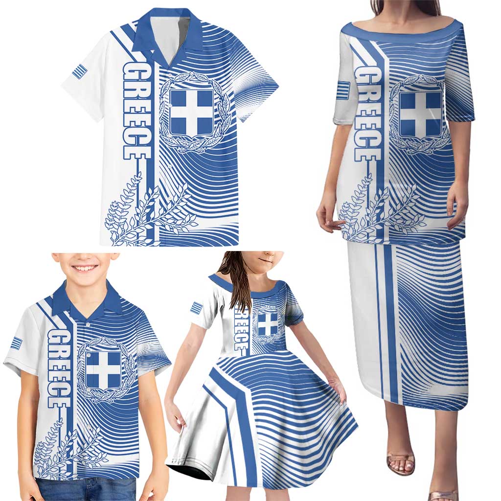 Personalized Greece Coat of Arms Family Matching Puletasi and Hawaiian Shirt Greek cross and Two Laurel Branches