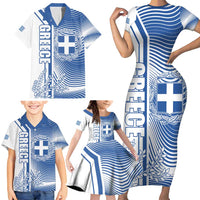 Personalized Greece Coat of Arms Family Matching Short Sleeve Bodycon Dress and Hawaiian Shirt Greek cross and Two Laurel Branches