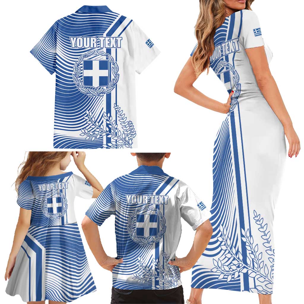 Personalized Greece Coat of Arms Family Matching Short Sleeve Bodycon Dress and Hawaiian Shirt Greek cross and Two Laurel Branches
