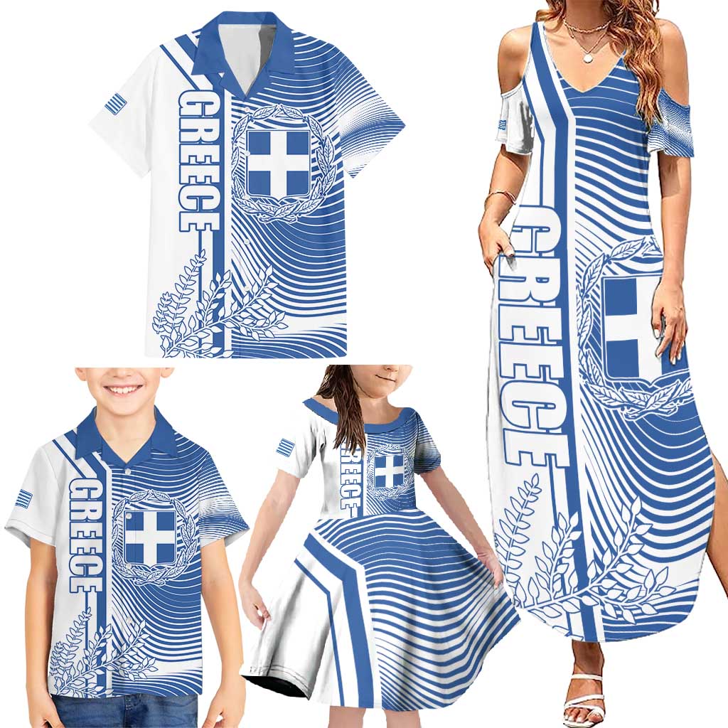 Personalized Greece Coat of Arms Family Matching Summer Maxi Dress and Hawaiian Shirt Greek cross and Two Laurel Branches