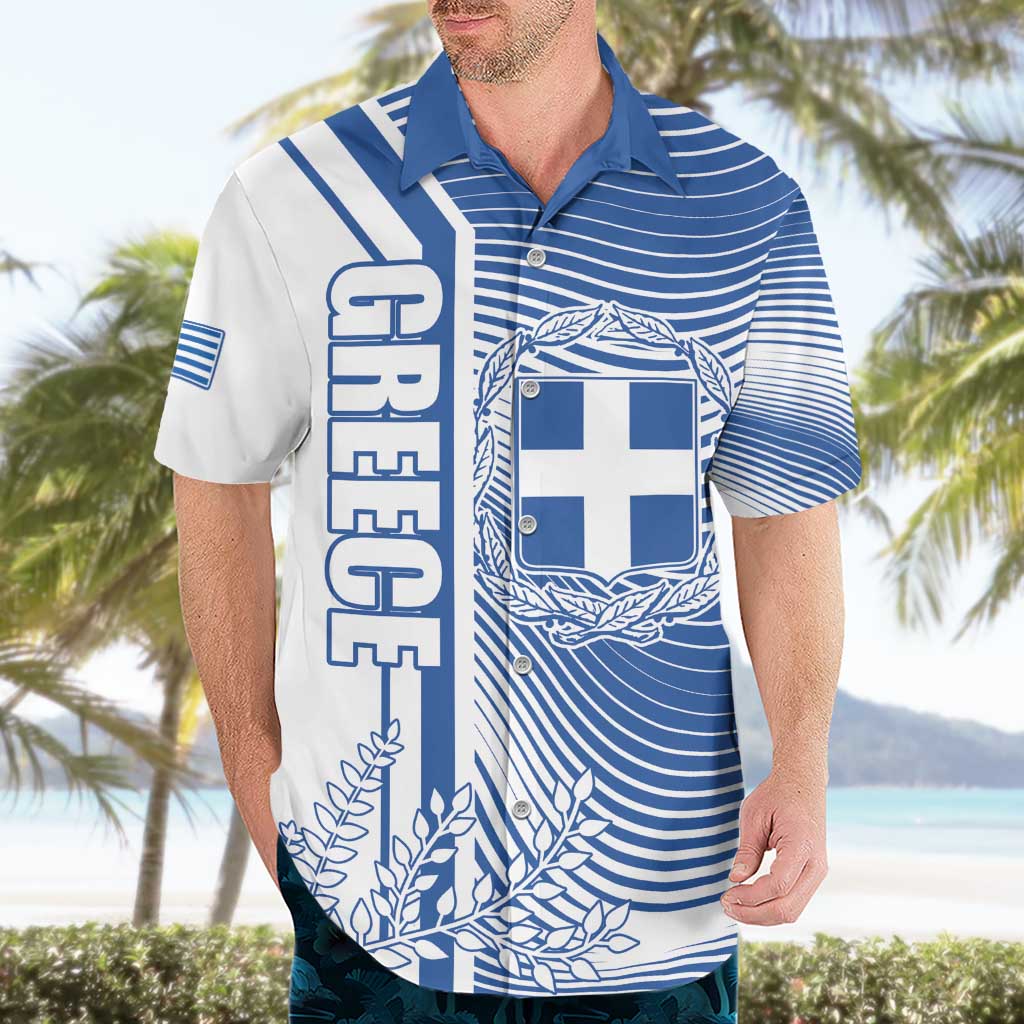 Personalized Greece Coat of Arms Hawaiian Shirt Greek cross and Two Laurel Branches