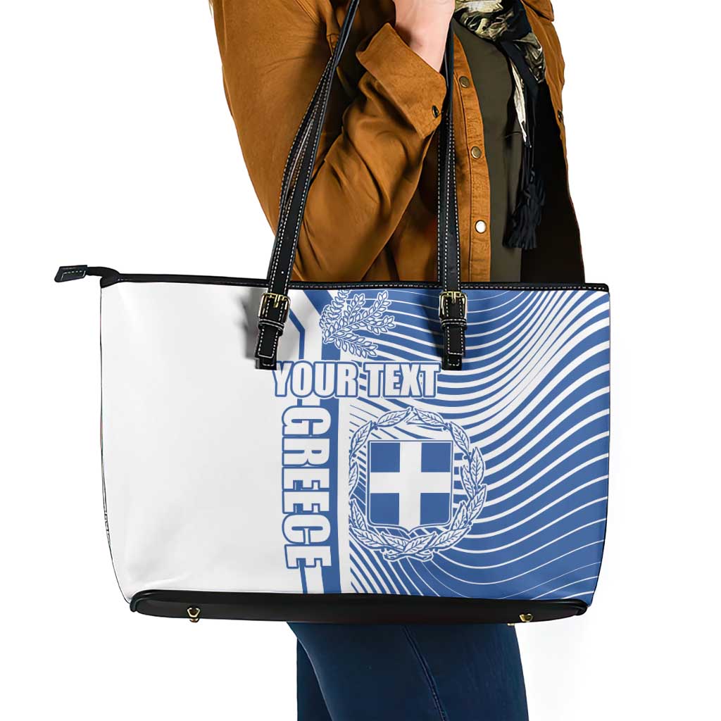 Personalized Greece Coat of Arms Leather Tote Bag Greek cross and Two Laurel Branches