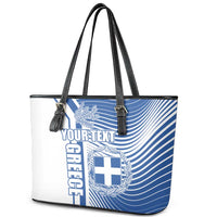 Personalized Greece Coat of Arms Leather Tote Bag Greek cross and Two Laurel Branches