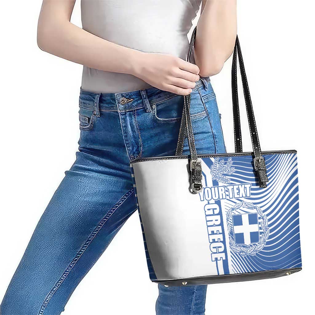 Personalized Greece Coat of Arms Leather Tote Bag Greek cross and Two Laurel Branches
