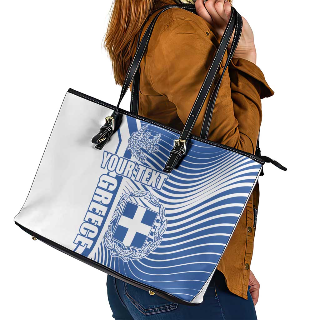 Personalized Greece Coat of Arms Leather Tote Bag Greek cross and Two Laurel Branches