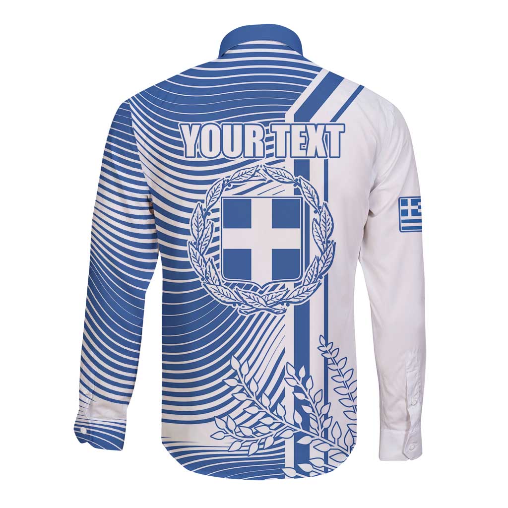Personalized Greece Coat of Arms Long Sleeve Button Shirt Greek cross and Two Laurel Branches