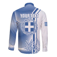 Personalized Greece Coat of Arms Long Sleeve Button Shirt Greek cross and Two Laurel Branches
