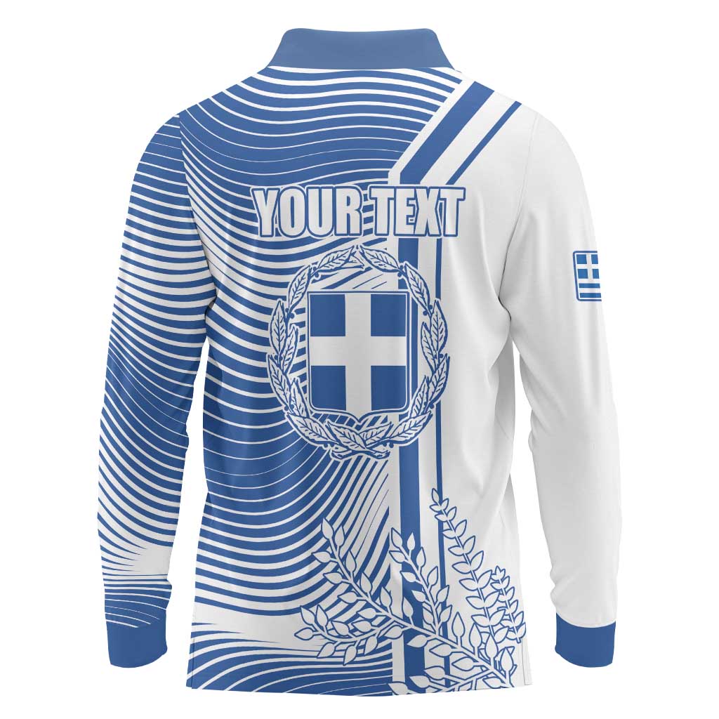 Personalized Greece Coat of Arms Long Sleeve Polo Shirt Greek cross and Two Laurel Branches