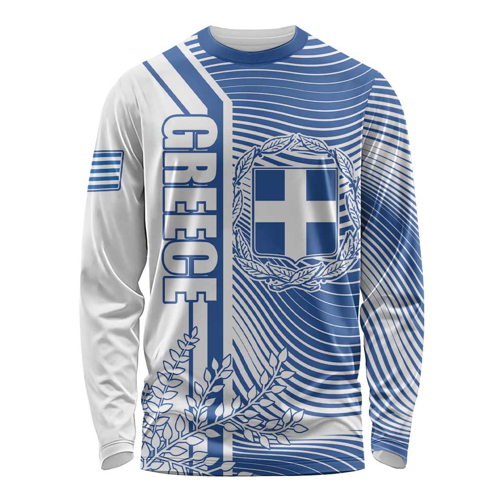 Personalized Greece Coat of Arms Long Sleeve Shirt Greek cross and Two Laurel Branches