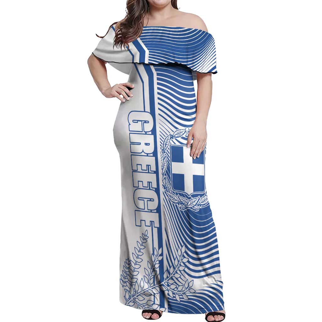 Personalized Greece Coat of Arms Off Shoulder Maxi Dress Greek cross and Two Laurel Branches