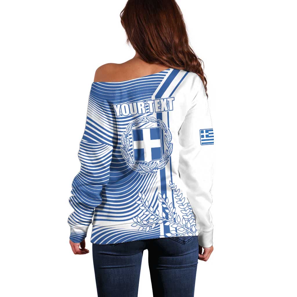 Personalized Greece Coat of Arms Off Shoulder Sweater Greek cross and Two Laurel Branches