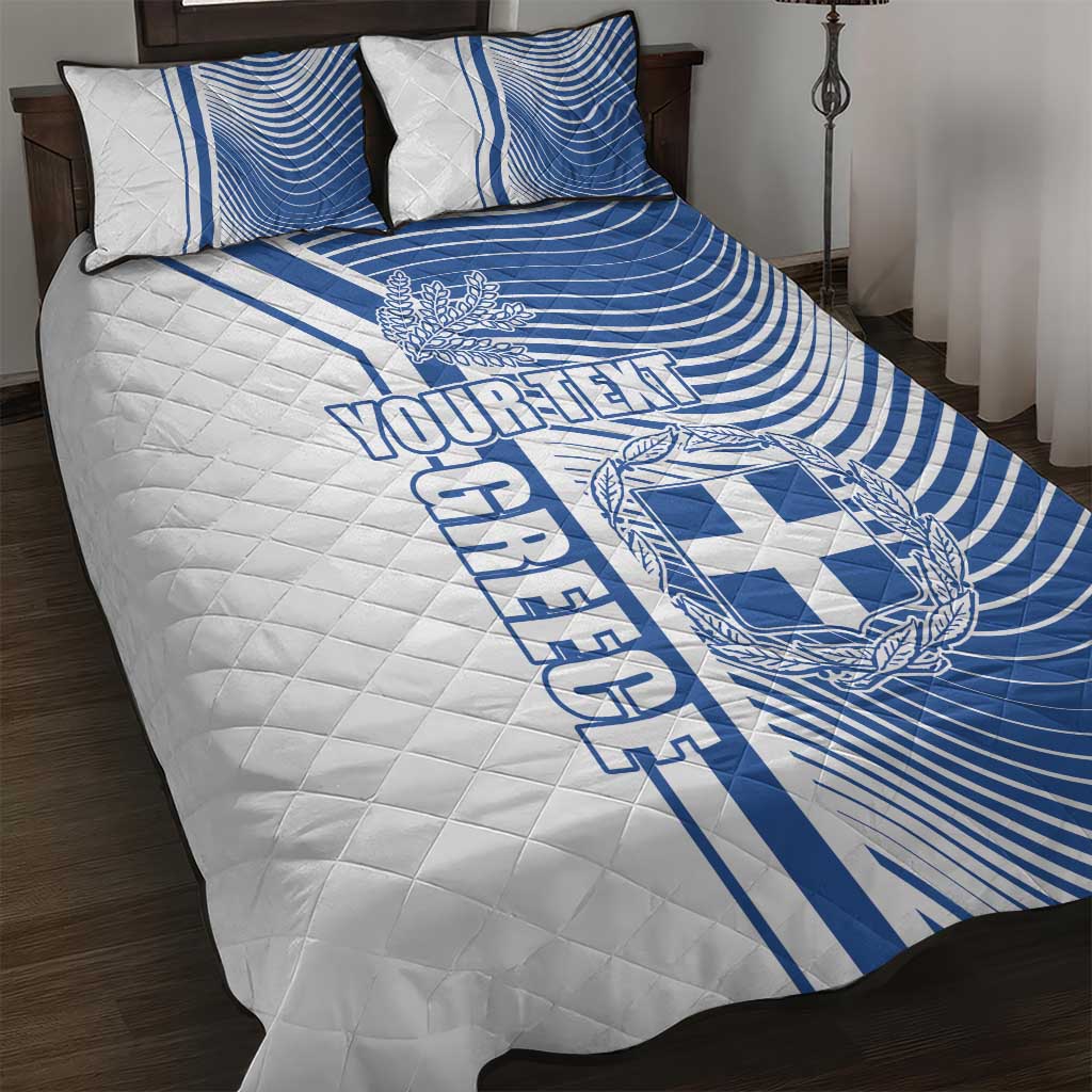 Personalized Greece Coat of Arms Quilt Bed Set Greek cross and Two Laurel Branches