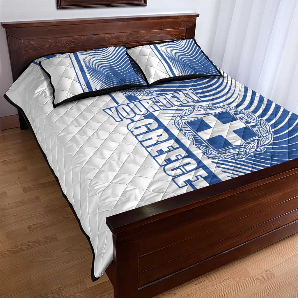 Personalized Greece Coat of Arms Quilt Bed Set Greek cross and Two Laurel Branches
