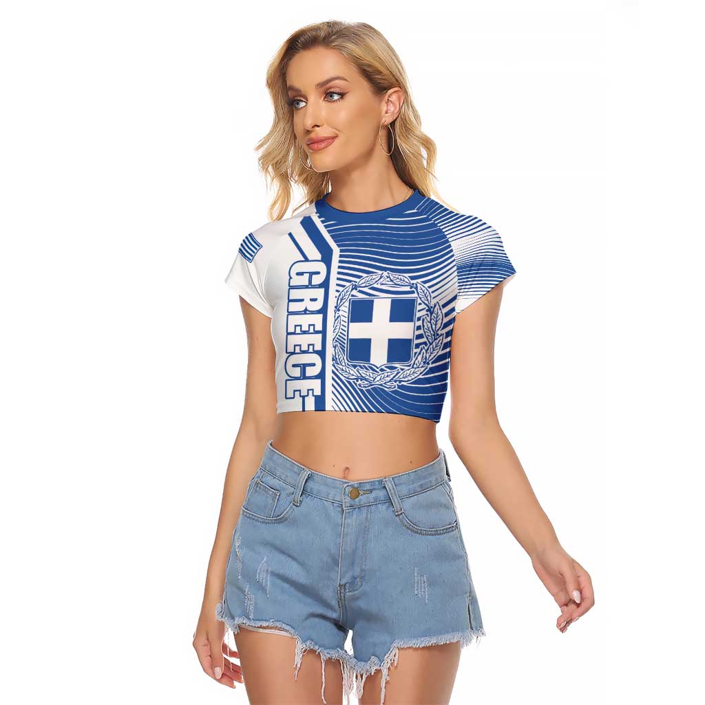 Personalized Greece Coat of Arms Raglan Cropped T Shirt Greek cross and Two Laurel Branches