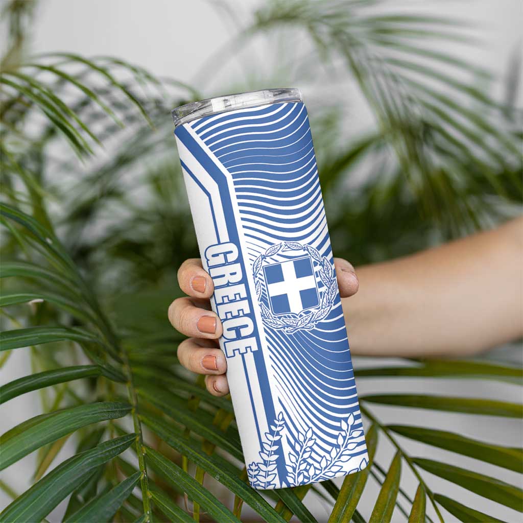 Personalized Greece Coat of Arms Skinny Tumbler Greek Cross and Two Laurel Branches