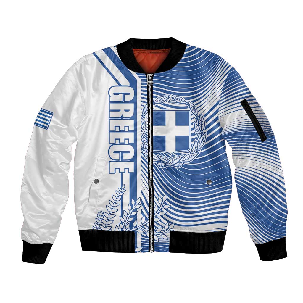 Personalized Greece Coat of Arms Sleeve Zip Bomber Jacket Greek cross and Two Laurel Branches