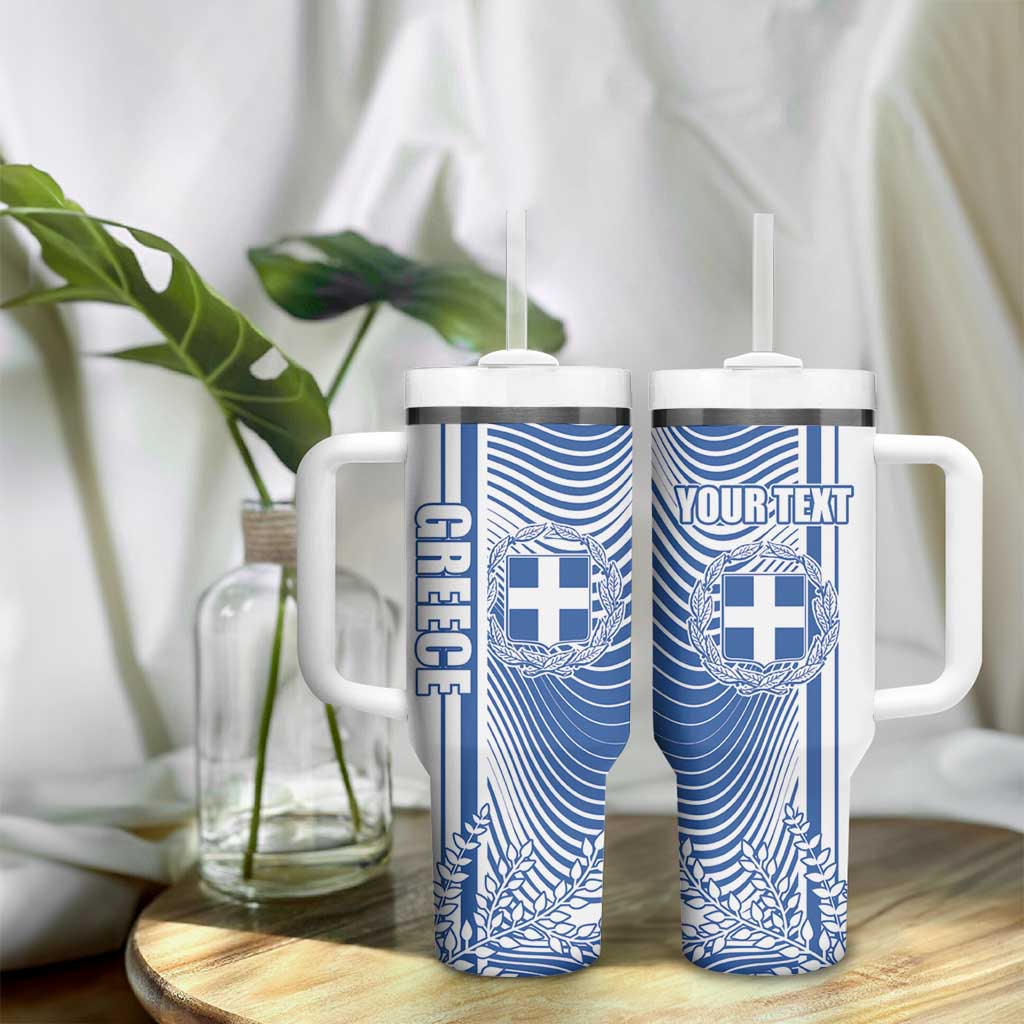 Personalized Greece Coat of Arms Tumbler With Handle Greek Cross and Two Laurel Branches